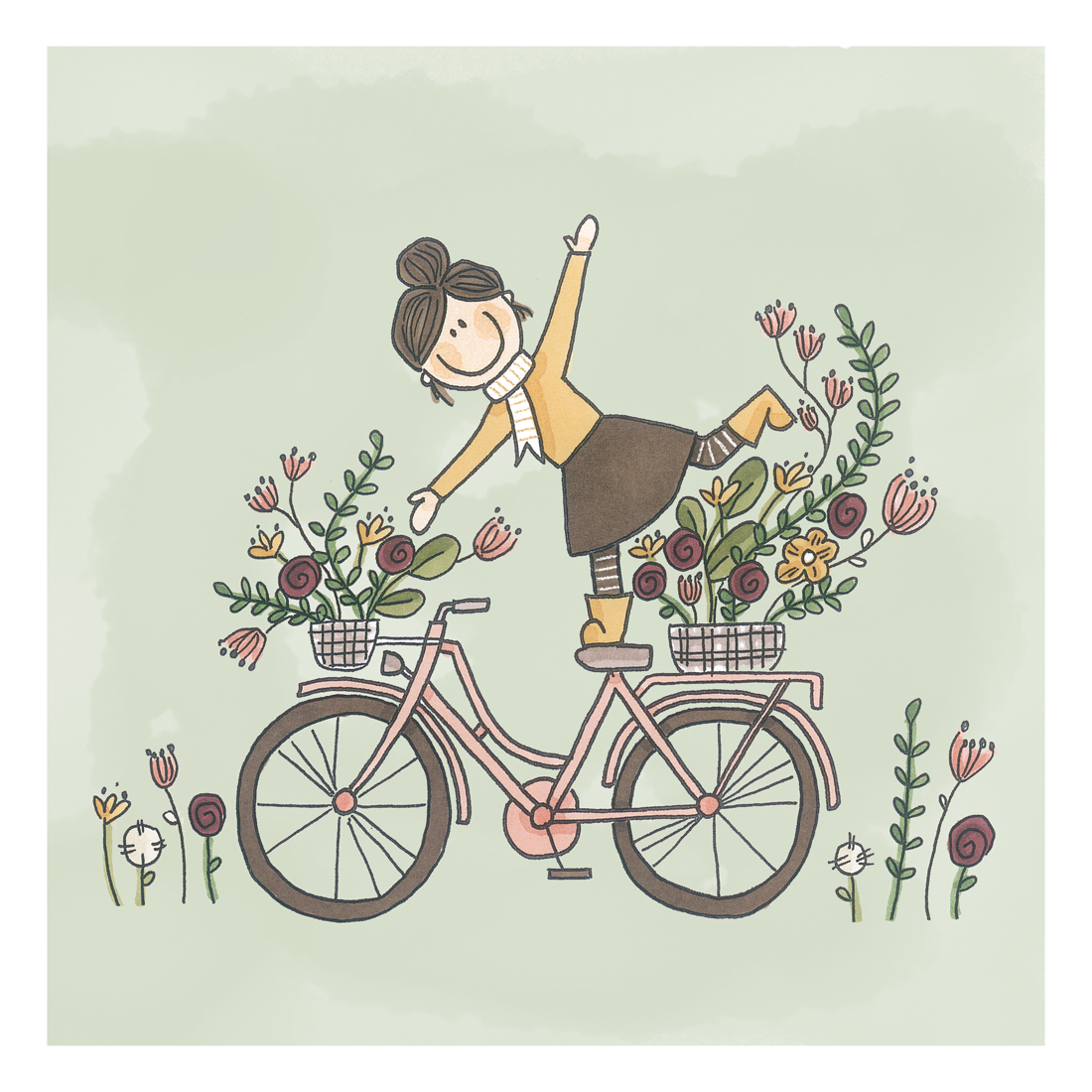 Ontwaken antwoord nakoming Print – Bloemen fiets – Liefz Illustratie